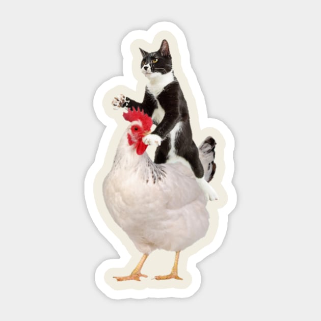 Tuxedo Cat on a Chicken Sticker by horse face